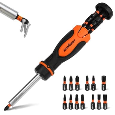 HORUSDY Magnetic Ratcheting Screwdriver Set: 14-in-1 Bits & 1/4" Driver, Multi-Sized Phillips, Slotted, Square, Torx, Hex for Garage & Daily Repair
