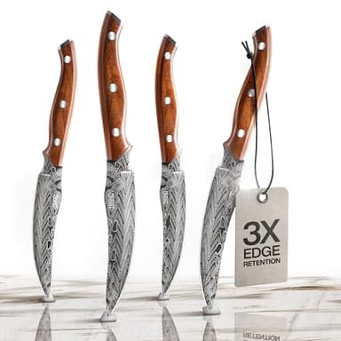 Jikko® Bushido Edition – Japanese AUS-8 Steak Knife Set (4 pcs) with Rosewood Handles | Premium Full-Tang Carving Knives for Meat, Steak & BBQ – Razor Sharp 15° Edge, Gift Collector’s Box