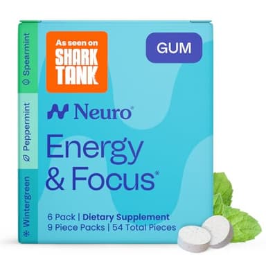 Neuro Variety Pack Gum - Energy & Focus Gum (Peppermint, Spearmint, Wintergreen) - Nootropic Supplement with Natural Caffeine + L-Theanine for Brain Health - Sugar Free, Vegan - 54 ct, 6 Pack