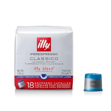 illy Coffee iperEspresso Capsules - Single-Serve Coffee Capsules & Pods - Single Origin Coffee Pods – Classico Lungo Medium Roast with Notes of Caramel - For iperEspresso Capsule Machines – 18 Count