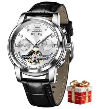 OLEVS Men's Watch Automatic Luxury Dress Tourbillon Chronograph Big Face Calendar Self Winding Wrist Watches for Men Business Moon Phase Mechanical Male Watches Luminous Waterproof