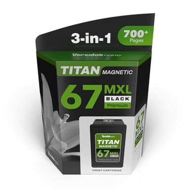 VersaInk-Nano 67 MXL Premium Titan-Magnetic (MICR 3-in-1) Black Ink Cartridge Replacement of HP 67 and 67 XL, Works with HP DESKJET 2723,2734,2755,2855,4133,4155,4255, Envy 6055,6075,6455,6475