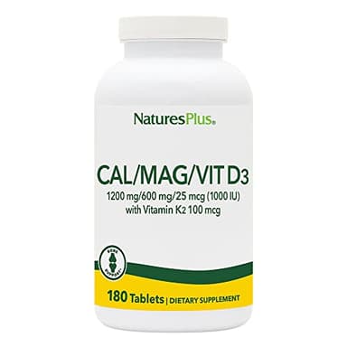 NaturesPlus Calcium/Magnesium/Vitamin D3 with Vitamin K2 - Supports Bone & Immune Health - Vegetarian, Gluten Free - 180 Tablets - 45 Servings