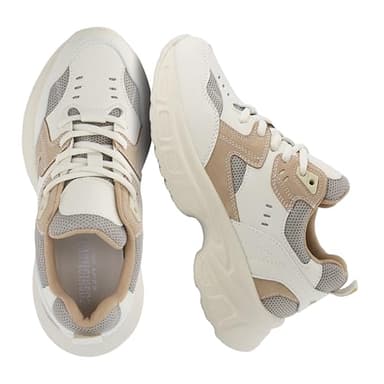 CUSHIONAIRE Women's Strike Chunky Sneaker +Memory Foam, Wide Widths Available, White/Tan 8