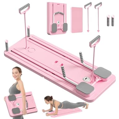 JANUA Pilates Board Reformer Set, 5 in 1 Multi-Purpose Foldable Pilates Sliding Board for Home, Pink