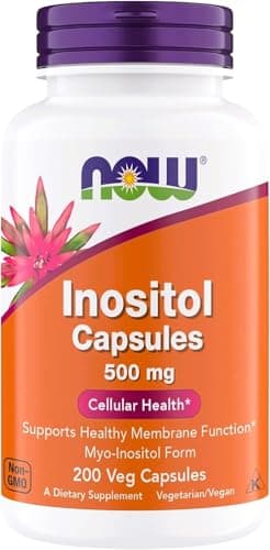 NOW Foods Inositol 500 mg, Superior Myo Inositol Form, for Healthy Membrane Function*, Cellular Health*, Support for Women* Kosher, Suitable for Vegans - 200 Vegetarian Capsules (Pack of 1)