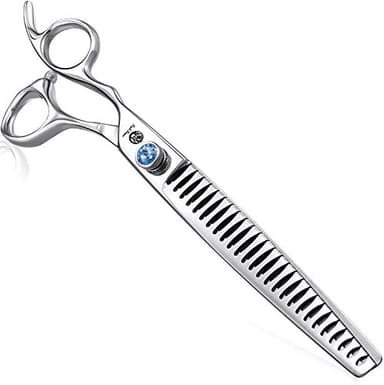 Purple Dragon 8.0" Left Handed Professional Pet/Dog Grooming Hair Cutting Scissors&Downward Curved Scissor &Chunker Shears with Bag - for Mancinism Pet Groomer or Family DIY