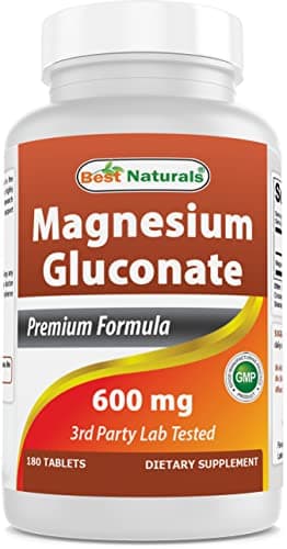 Best Naturals Magnesium Gluconate (35 mg Elemental Magnesium from 600mg of Magnesium Gluconate) 180 Tablets