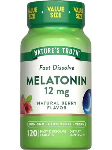 Nature's Truth Melatonin Tablets | 12mg | 120 Count | Natural Berry Flavor | Fast Dissolve | Vegan, Non-GMO & Gluten Free Supplement