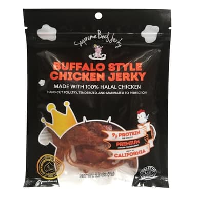 Supreme Beef Jerky, Halal Chicken Jerky, Zabiha Halal Certified Jerky, Handcrafted Gourmet Meat Snacks, 2.5 oz Buffalo Style Chicken, 2.5 Ounce, Pack of 1