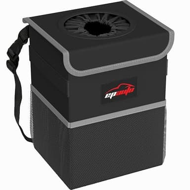 EPAuto Waterproof Car Trash Can with Lid and Storage Pockets, 2.5 Gallon, Black