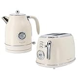 MegaChef 1.7 Quart Electric Tea Kettle and 2 Slice Toaster Combo in Matte Cream (Cream)