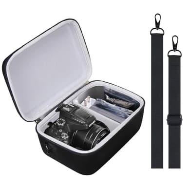 worfty Case for Panasonic LUMIX FZ80D/G7/G85 for Canon PowerShot SX530 HS for Fujifilm X-T50/X-T5 4K Digital Camera, Compact Camera Travel Carrying Organizer with Shoulder Strap (Case Only) (Black)