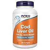 NOW Foods Supplements, Cod Liver Oil, Extra Strength 1,000 mg with Vitamins A & D-3, EPA, DHA, 180 Softgels