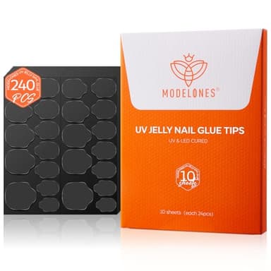 modelones Nail Adhesive Tabs 240pcs - UV Jelly Nail Glue Stickers for Press on Waterproof Breathable Double Sided Sticky Tabs Need Curing 10 Sheet 12 Sizes