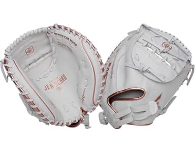 Easton | Elite Series Fastpitch Softball Catcher's Mitt | Jen Schroeder Model | 33" | 2-Piece Solid Web | Right Hand Throw | White/Rose Gold