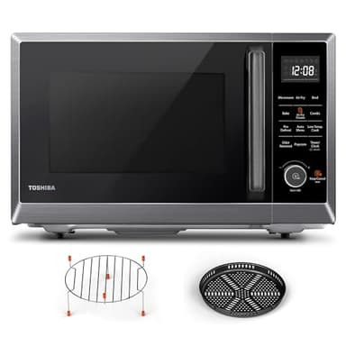 TOSHIBA Air Fryer Combo 8-in-1 Countertop Microwave Oven, with Convection, Broil, Odor Removal Mode, 12.4" Position Memory Turntable, Child-Lock, 1.0 Cu.ft, Black Stainless Steel, ML2-EC10SA(BS)