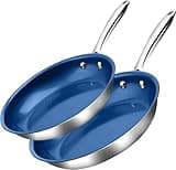 Granitestone 2 Pc 10 + 11 Inch Stainless Steel Pan, Non Stick Frying Pans Nonstick Skillet Pan with Diamond Coating, Nonstick Frying Pan, Induction Pan, Stay Cool Handle, Oven/Dishwasher Safe, Blue…