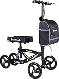 BlessReach Steerable Knee Walker Deluxe Medical Scooter for Foot Injuries Compact Crutches, with Dual Rear on-Wheel Brake and Shock Absorption Under The Knee pad, Black