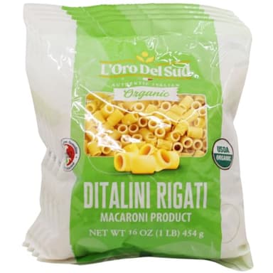 L'Oro Del Sud Organic Ditalini Pasta, 100% Durum Wheat, Ditali Italian Pasta, Tubetti Premium Quality Product of Italy, 16 Ounce (Pack of 4)