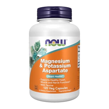 NOW Foods Supplements, Magnesium & Potassium Aspartate with Taurine, Heart Health*, 120 Veg Capsules