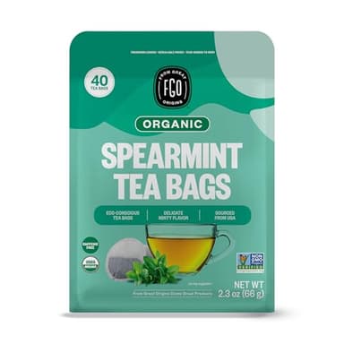 FGO Organic Spearmint Leaf Herbal Tea, 40 Count, Eco-Conscious Tea Bags, Caffeine Free, (Pack of 1)