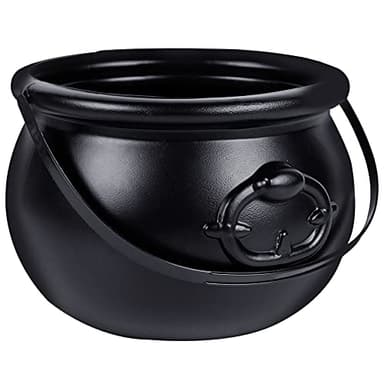 Zcaukya St Patricks Day Coin Pot, 7.4" Black Plastic Cauldron Kittle with Handle, Punch Bowl for Parties, Parade, Carnival, Dressing Accessories, Halloween Trick or Treat, Easter Egg Hunt