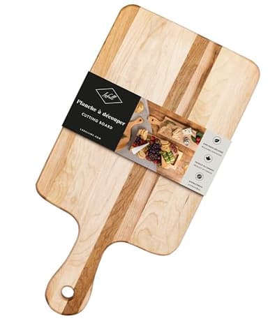 LABELL Medium Canadian Maple Wooden Cutting Board with Handle, Resilient to Stain, Flat Paddle Cutting Board with Handle, Charcuterie Boards with Handles for Meat, Cheese, Veggies - 8" x 16" x 0.75"