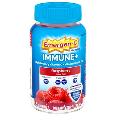 Emergen-C Immune+ Triple Action Immune Support Gummies, BetaVia (R), 1000mg Vitamin C, B Vitamins, Vitamin D and Antioxidants, Raspberry – 45 Count