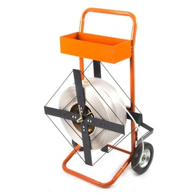 Rockcub Strapping Cart & Dispenser, Heavy Duty Mobile Banding Cart for 8" & 16" Core Poly, PET & PP Strapping, Industrial Packaging Coil Holder Station with Tool Tray & Wheels