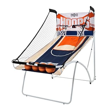 Hall of Games EZ Fold Premium Indoor Arcade Basketball Game, Steel Frame and Dual Shot Electronic Scoring with 4 Size 3 Basketballs Included, Perfect for Basement Game Rooms