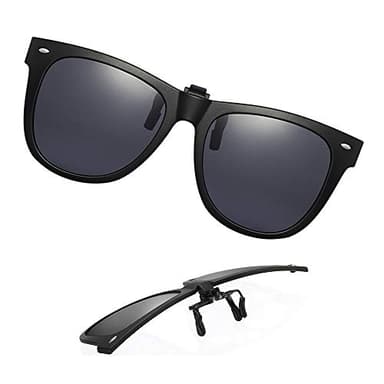 OopsMi Clip-on Sunglasses Polarized Extra Large Unisex Anti-Glare Driving Glasses With Flip Up for Prescription Glasses (Black Lens)