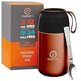 ENERGIFY Vacuum Insulated Food Jar Wide Mouth 24 Oz Soup Thermo with Folding Spoon - Thermal Lunch Containers for Kids & Adults - Leak Proof Stainless Steel Thermos for Hot Food Keep 12H and Cold 24H