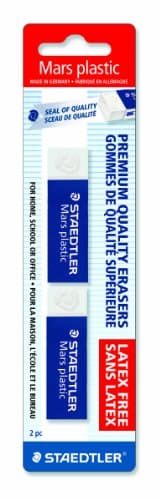 STAEDTLER Mars Plastic Vinyl Erasers (2-Pack), White Erasers for Clean & Precise Results - Latex-Free, Minimal Crumbling, Made in Germany