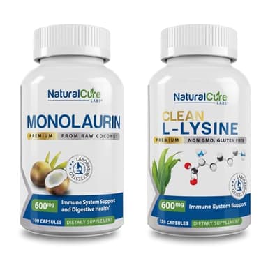 Natural Cure Labs Bundle: Premium Monolaurin 600mg + Clean L-Lysine 600mg