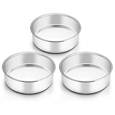 TeamFar 6 Inch Cake Pan, Round Smash Cake Pan Tier Baking Pans Set Stainless Steel, Fit in Pot Pressure Cooker Air Fryer, Healthy & Non-Toxic, Mirror Finish & Sturdy, Oven & Dishwasher Safe - Set of 3