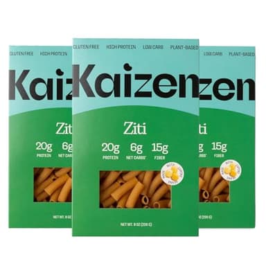 Kaizen Low Carb Keto Pasta Ziti - High Protein (20g), Gluten-Free, Keto-Friendly (6g Net), Plant-Based Lupini Noodles made w/High Fiber Lupin Flour - 8 ounces (Pack of 3)