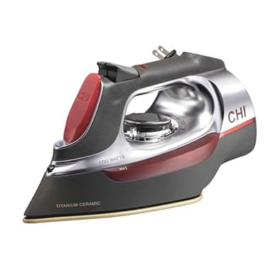 CHI Steam Iron for Clothes with 8’ Retractable Cord, 1700 Watts, 3-Way Auto Shutoff, 400+ Holes, Professional Grade, Temperature Control Dial, Titanium Infused Ceramic Soleplate, Silver (13106)
