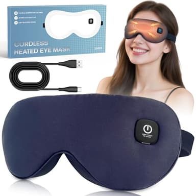 Cordless Heated Eye Mask for Dry Eyes Relief, with 3 Heat Settings, Washable Eye Cover, Warm Heating Pad for Stye Eye Treatment & Travel Use