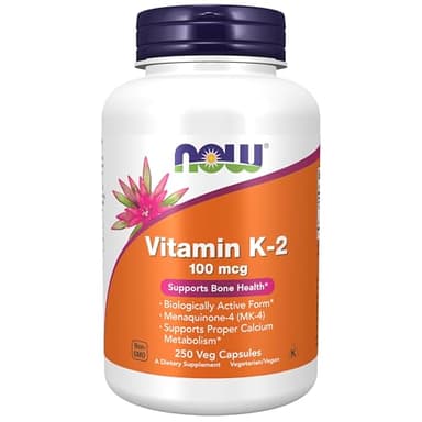 NOW Foods Supplements, Vitamin K-2 100 mcg, Menaquinone-4 (MK-4), Supports Bone Health*, 250 Veg Capsules