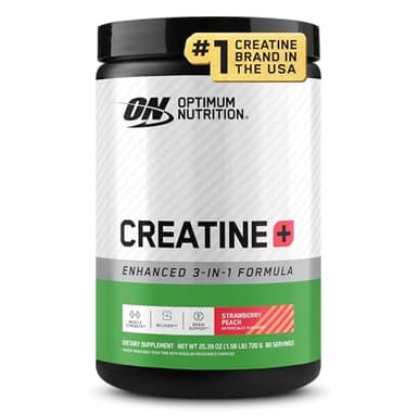 Optimum Nutrition Creatine Monohydrate Plus Powder, Strawberry Peach Flavored Creatine Performance Blend, with Electrolytes for Hydration, Added Vitamins, 80 Servings, 720 Grams (Packaging May Vary)