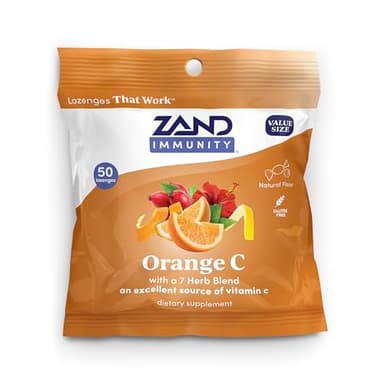 ZAND Immunity Orange C Vitamin C Throat Lozenges - Good-for-You Dry Mouth Lozenges, Immune Support Supplement w/VIT C - Soothe a Dry Throat, Natural Flavor, Vegan, Gluten Free, 60-Day Guarantee, 50ct