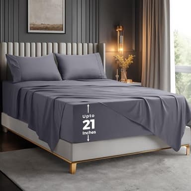 Utopia Bedding Queen Size Deep Pocket Sheet Set – Fits Mattresses Up to 21 inches – Cooling, Soft & Breathable – Oeko-Tex 4 Piece Bed Sheets (Grey)