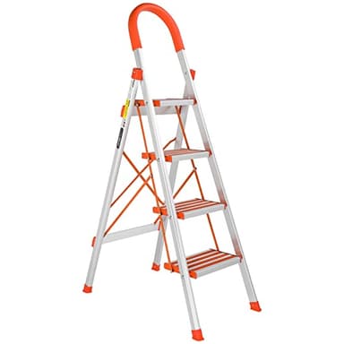 LUISLADDERS Step Ladder 4 Step Lightweight Folding Step Ladder Aluminum Step Stool with Widened Anti-Slip Strip Pedal Convenient Handgrip 350lbs EN131, Multi-use for Household and Office