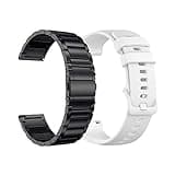 YEEJOK Compatible for TicWatch Pro 3 Ultra GPS/S2/E2 Watch Bands, Amazfit GTR 4/4Pro/GTR 3/3 Pro Bands, 22mm Metal + Silicone Watch Straps for Men and Women - Black+White