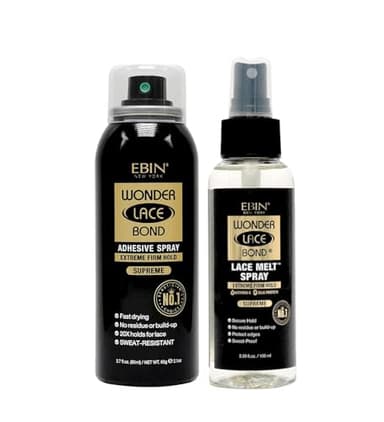 Wonder Lace Bond Supreme Wig Adhesive Spray 2.7 oz Bundle with Lace Melt Spray 3.39 oz by EBIN NEW YORK – Seamless Glue and Melting Sprays Finish for Secure Application – Gift Set (2 Items)