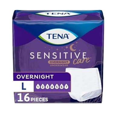TENA Sensitive Care Overnight Incontinence Underwear for Women, Bladder control, Postpartum, Large, 16 Count (Waist Size 32in-42in)