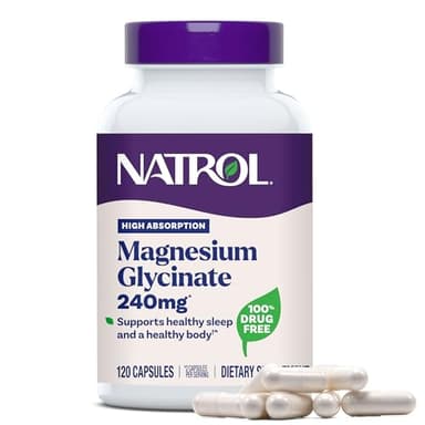 Natrol Magnesium Glycinate 240 mg, High Absorption Magnesium Supplement for Healthy Sleep and Body, 120 Capsules, Up to a 60 Day Supply