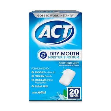 ACT Dry Mouth Moisturizing Gum, 20 Pieces, With Xylitol, Sugar Free Soothing Mint