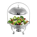 Chafing Dish Buffet Set, 6L Silver Round Stainless Steel Chafer Buffet Servers Warming Tray Hanging Lid Food Warmer, for Buffets Weddings Family Gatherings